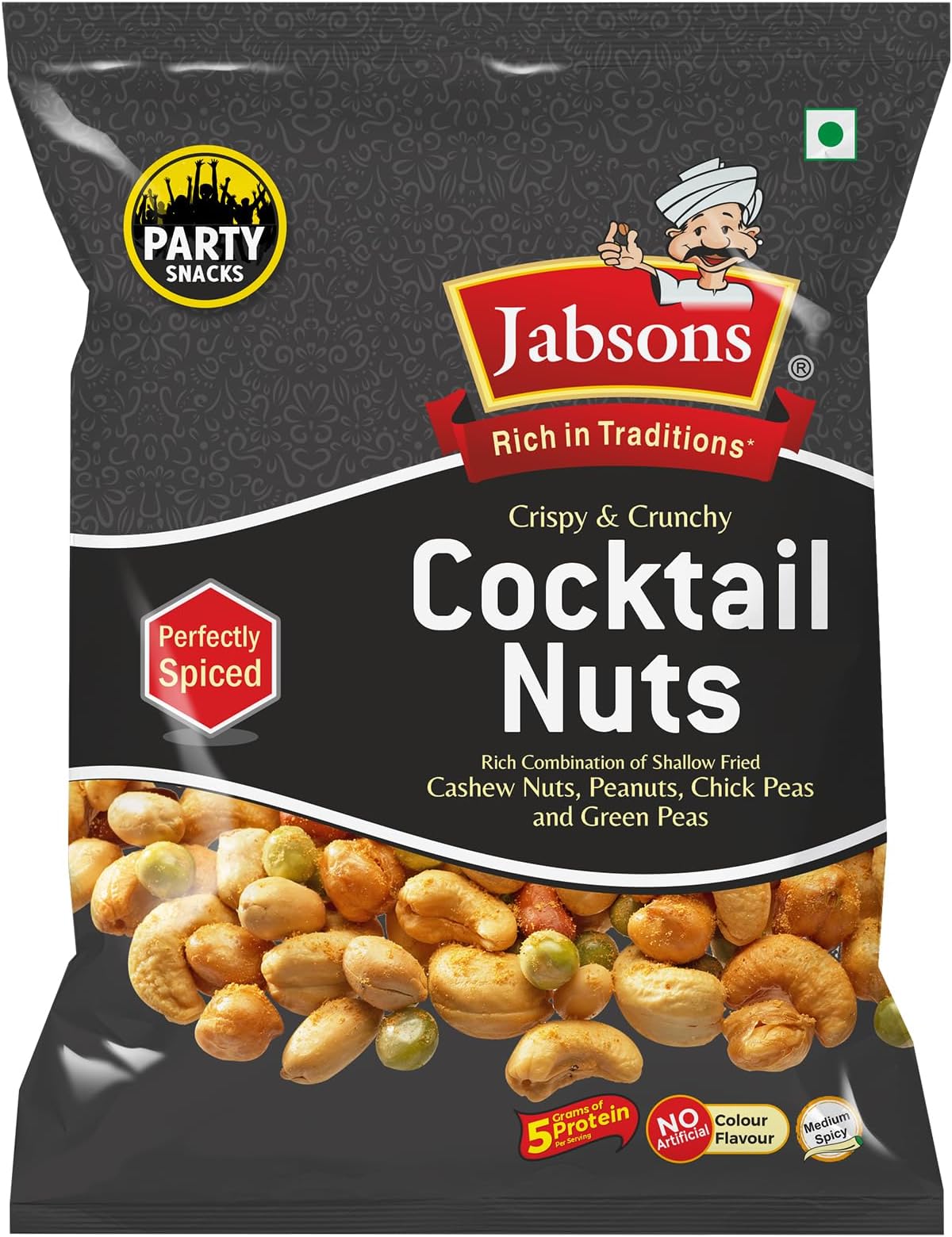 Jabsons Cocktail Nuts - 120g | Crunchy Party Namkeen Snack Mix | No Onion No Garlic, Healthy, Protein Snack, Indian Munchies | Zero Transfat & Cholestrol | Anytime Snacking