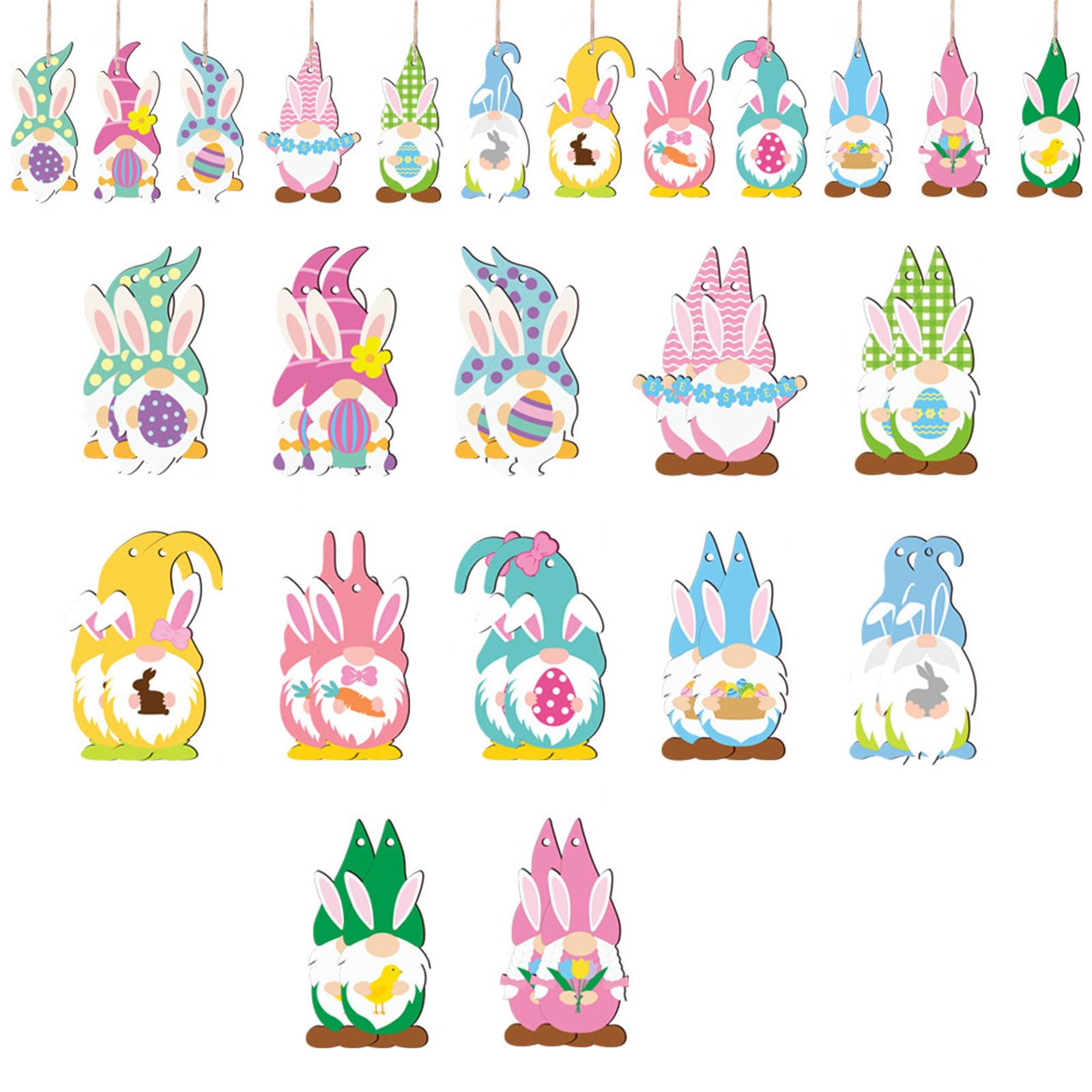 Buxuaaaa 24Pcs Easter Wooden Hanging Ornaments Spring Wooden Slices Eggs Decoration Pendants with Rope Easter Ornament