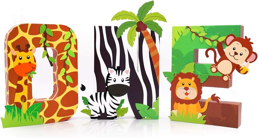 amazon com safari one letter sign jungle animals first birthday decorations paper mache letters cake smash props freestanding decorative letter set for jungle safari boy birthday party supplies toys games