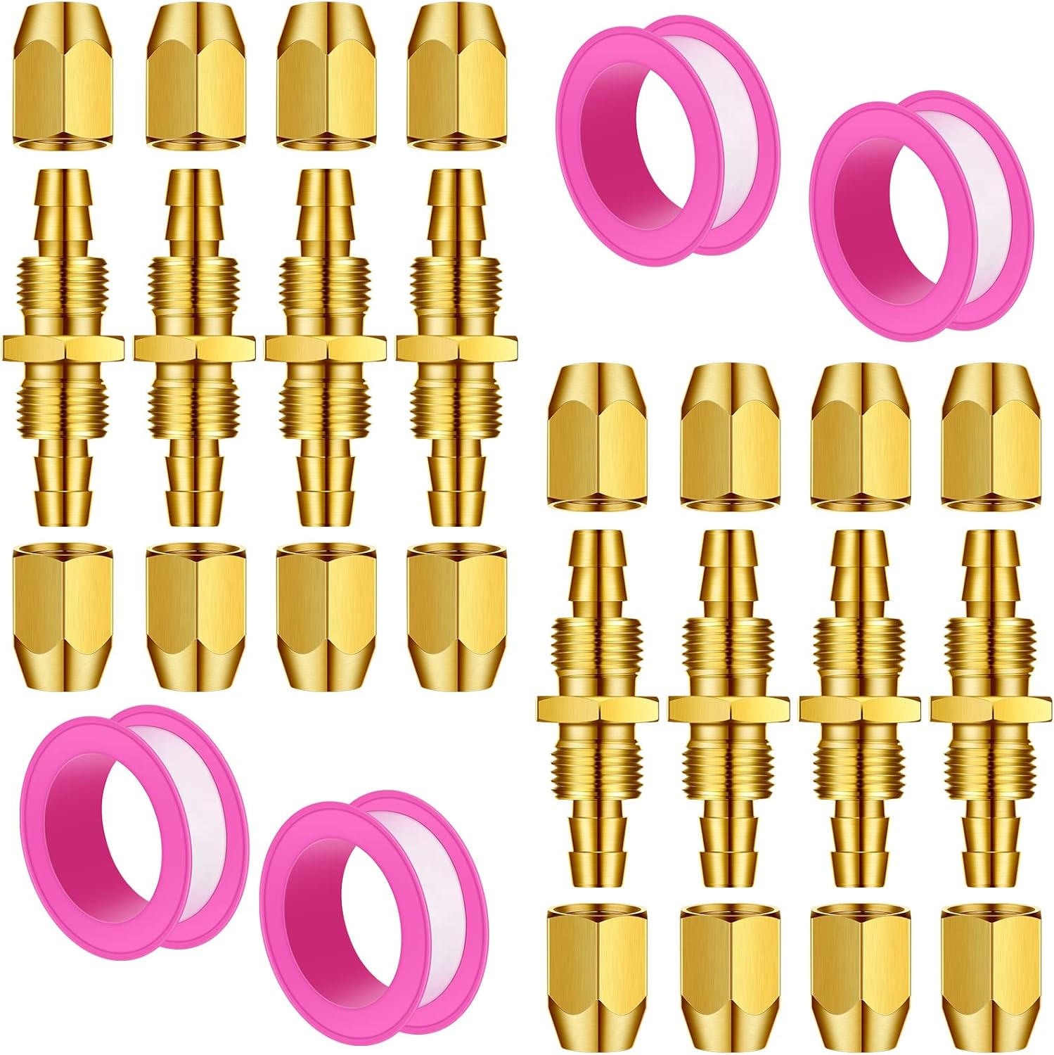 Peryiter 24 Pcs Solid Brass Air Hose Repair Fittings for NPT Replacement Reusable Hose Splicer Air Tube Connectors Repair Kit with Ptfe Tape Brass Connect Adapter (1/4npt-1/4 Inch)
