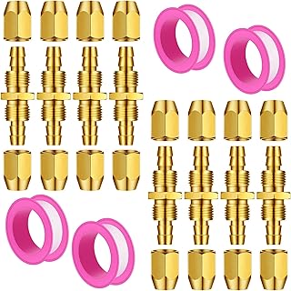 8 Pieces Solid Brass Air Hose Repair Fittings for 1/4 Inch ID Hose NPT Replacement Reusable Hose Splicer Air Hose Connectors Repair Kit with 4 Rolls of PTFE Tape Brass Connect Adapter