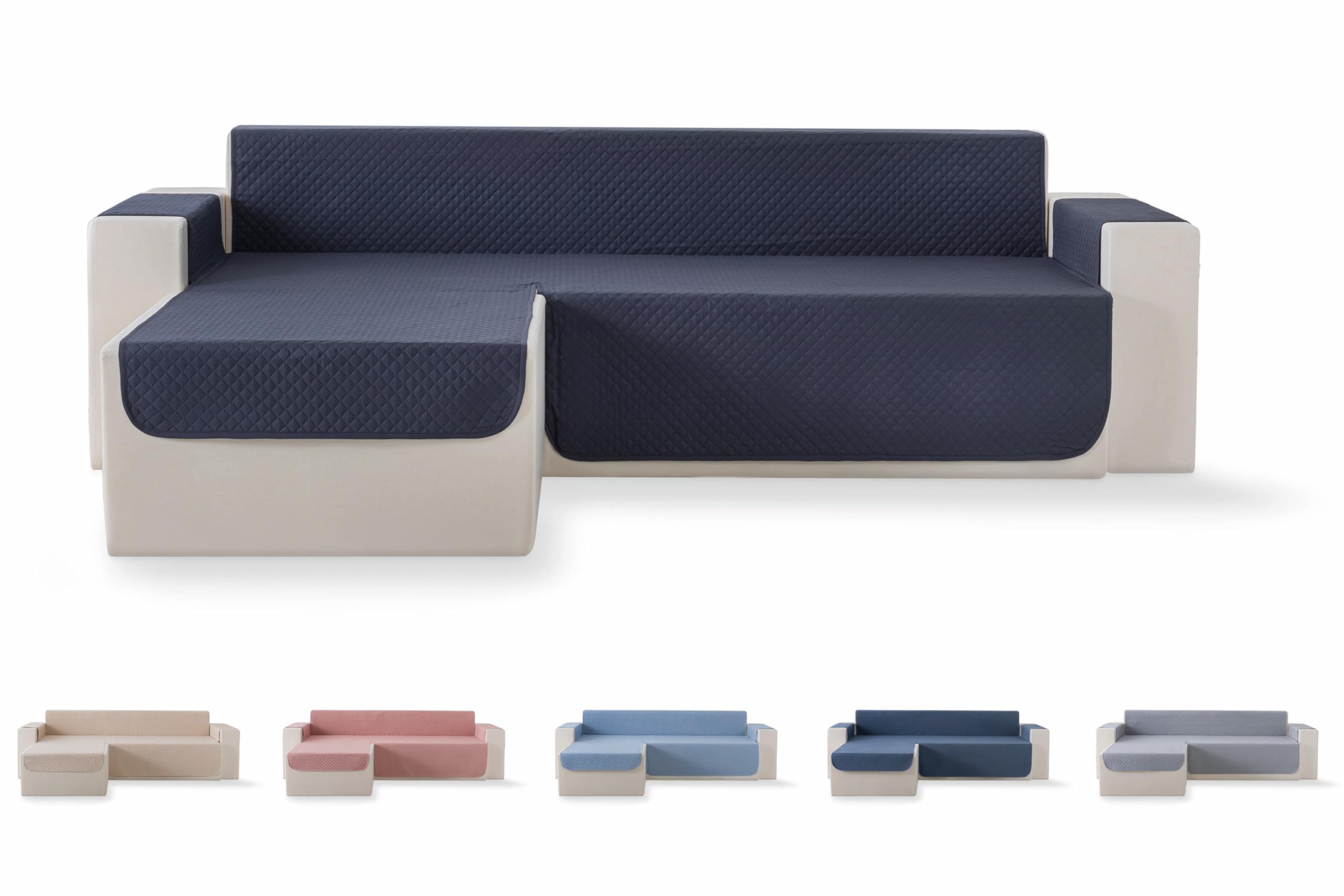 Todocama – Funda Cubre sofá, plazas, Protector de sofás Acolchado de Rombos, Transpirable, fácil de Limpiar, (Gris Oscuro, Chaise Izquierdo 200cm)