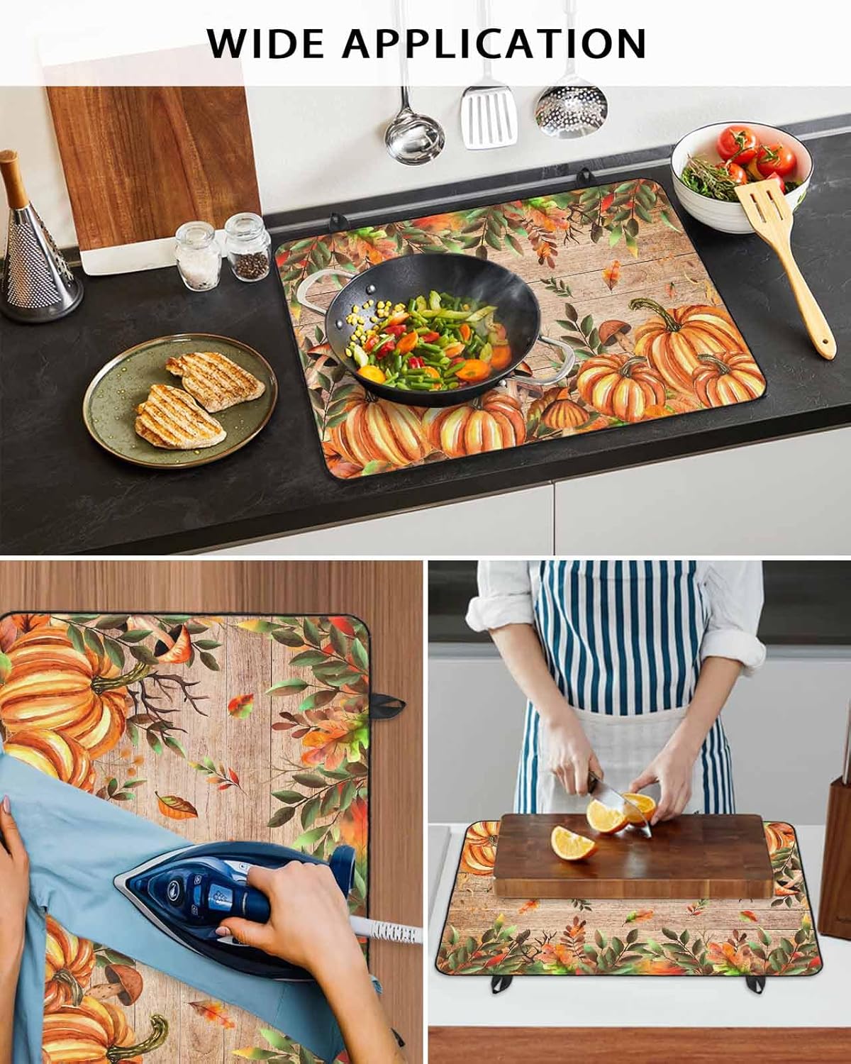 Fall Stove Cover for Electric Stove, Mushroom Cute Hedgehog Pumpkin Maple Leaves Stove Top Cover for Glass Top, Heat Resistant Rubber Mat Foldable Cooktop Cover Top Protector, 24"x21"