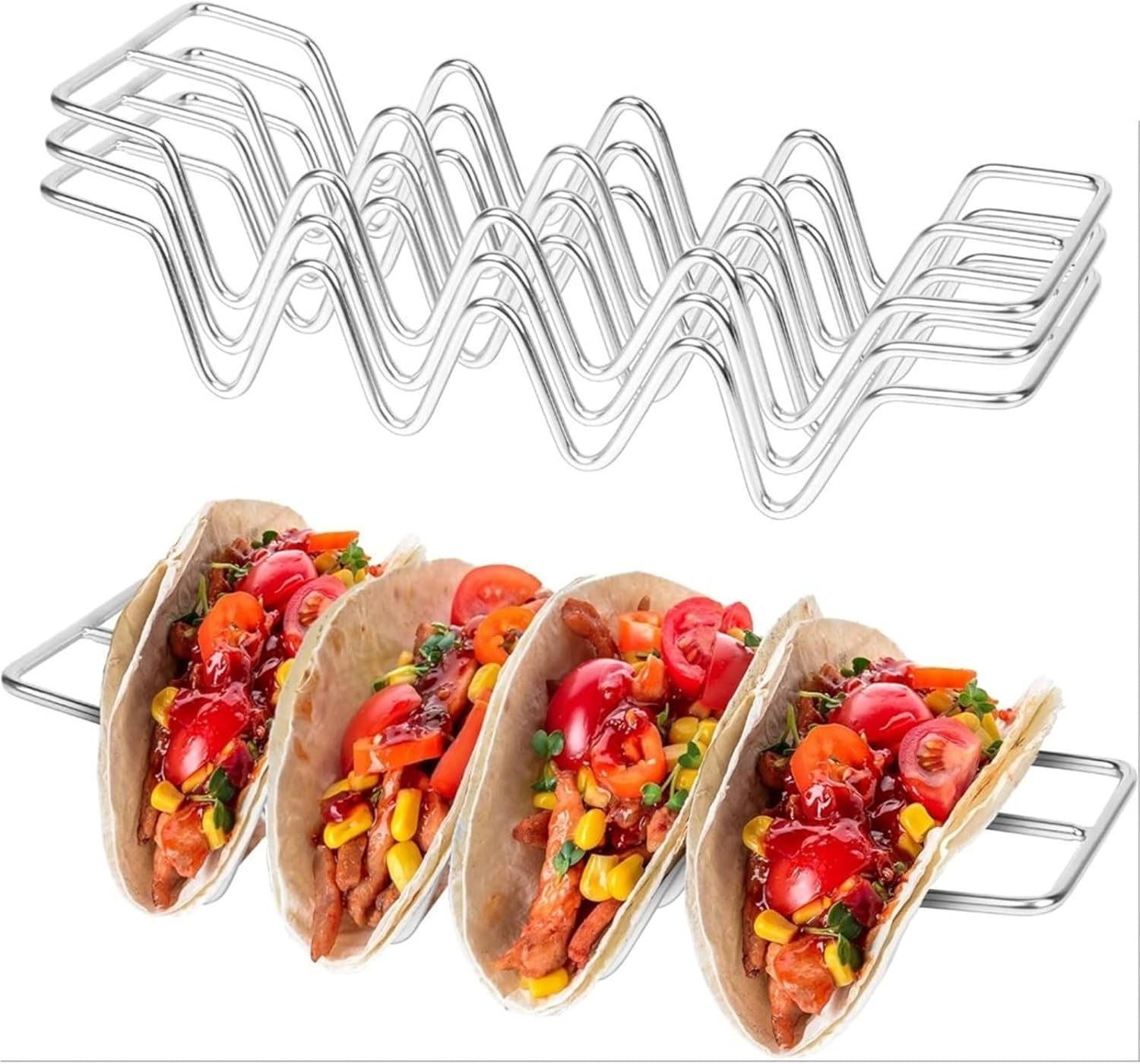 Taco Holder 4PCS Taco Holder Stand Stainless Steel Tortilla Pancake Creative Wave Shape Tray Rack Kitchen Gadgets For Baking and Grill
