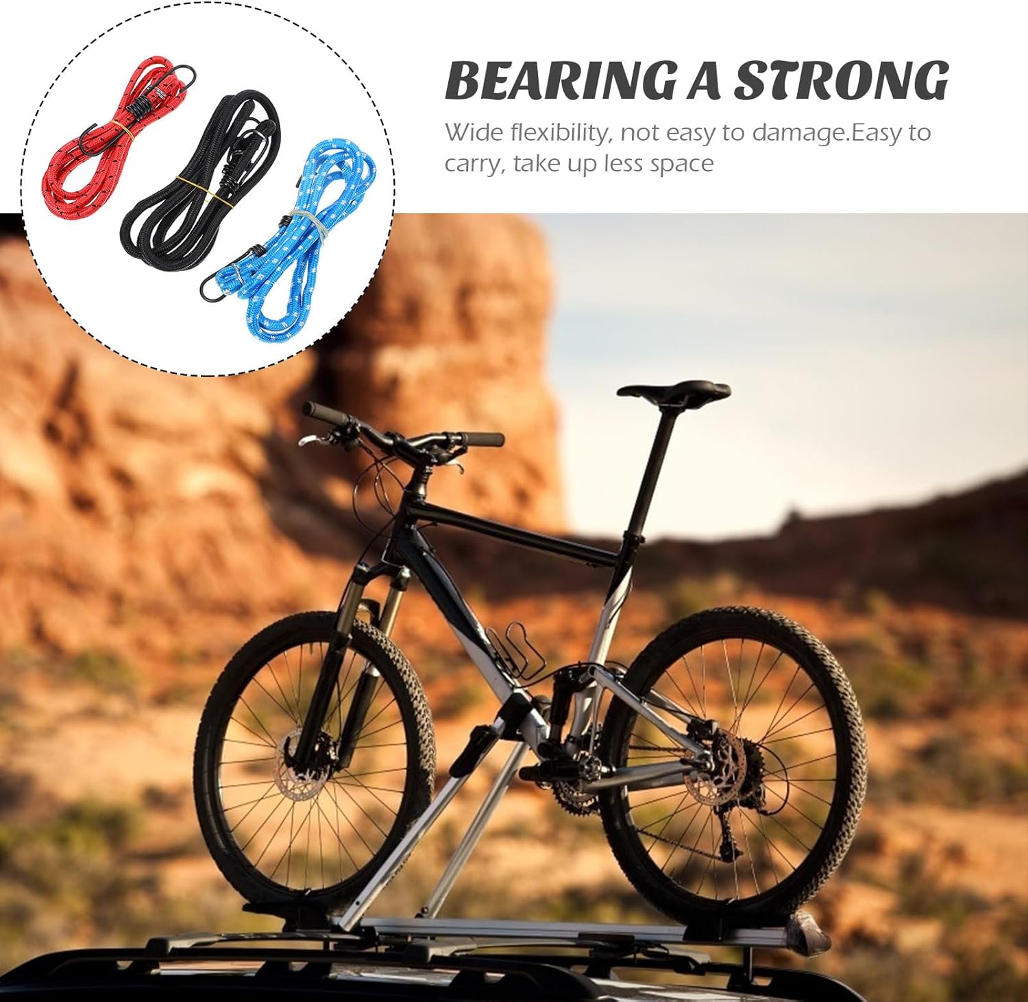 Elastic Luggage Belt Tie-Down Strap 3pcs 8mm X 140mm Red Blue Black Cargo Binding Ropes for Camping Rv Bike Shelf Luggage Rack