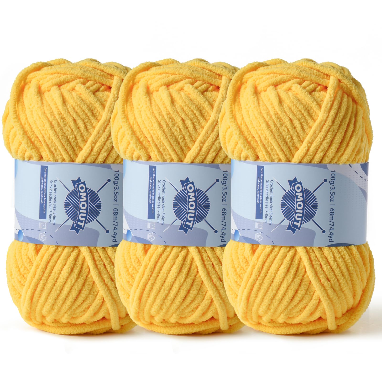 3 Pack Chunky Chenille Yarn for Crocheting, Baby Yarn for Crocheting Soft Blankets, Bulky Yarns for Crochet Amigurumi, 300g (223yds) Fluffy Velvet Yarns for Hand Knitting (3 Yellow)