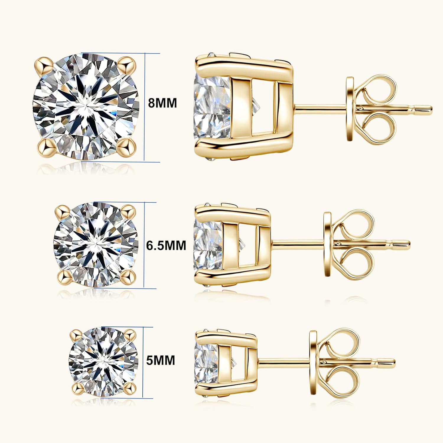 Moissanite Stud Earrings, 0.5ct-2ct D Color VVS1 Brilliant 925 Sterling Silver 4 Pong Stud Earrings for Women or Men Birthday Gifts - Image 4