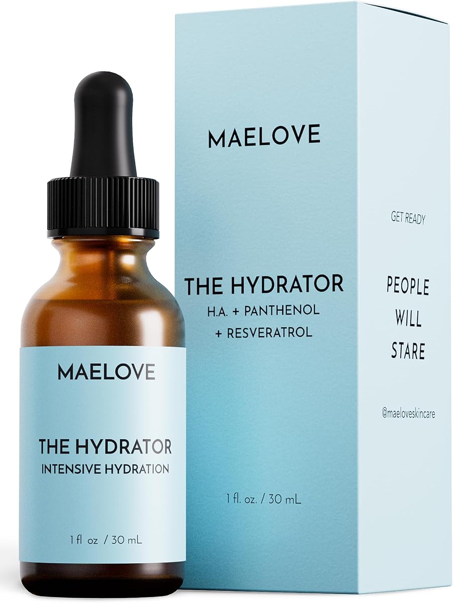 MAELOVE Hydrator Hyaluronic Acid B5 Serum with Resveratrol for Instantly Dewy Glow, Fills Fine Lines, Lightweight and Non Greasy, 1.0 fl oz | With Resveratrol for Instantly Dewy Glow, Fills Fine Lines, Lightweight and Non Greasy, 1.0 fl oz