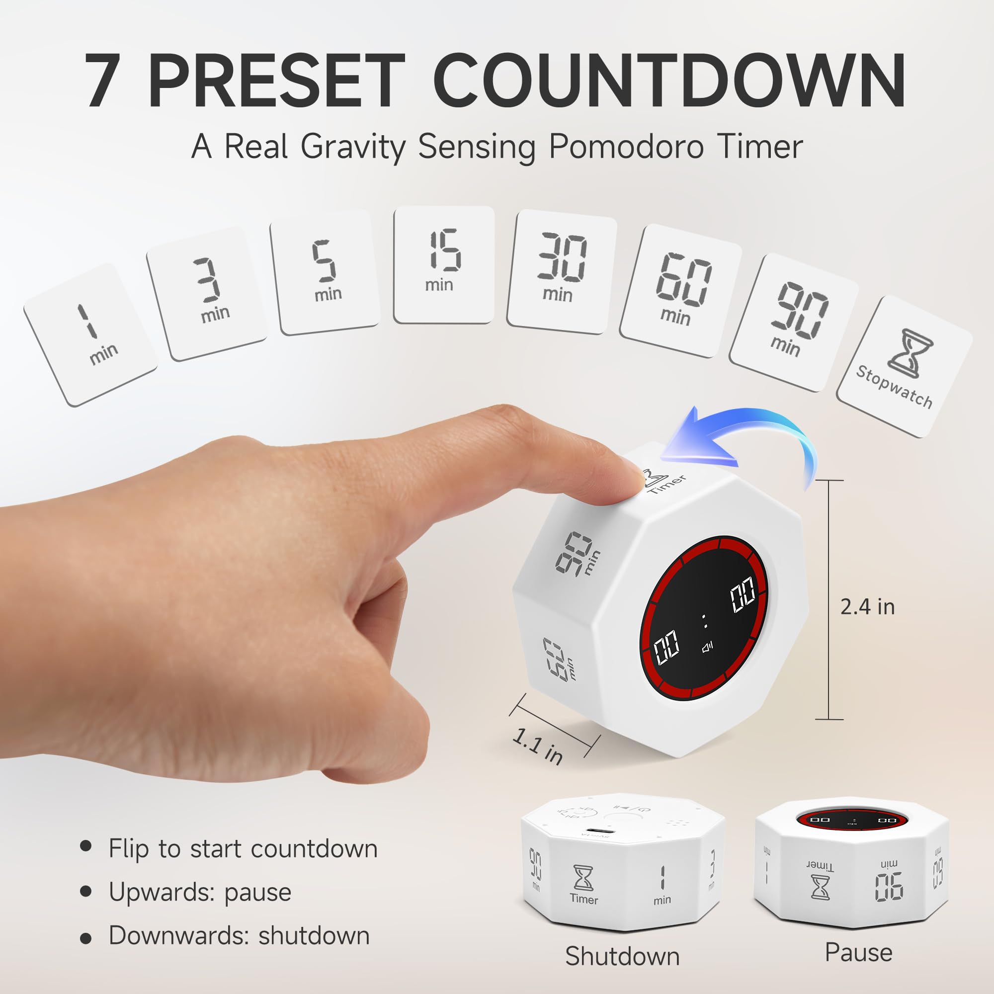 ADHD Study Timer Productivity Cube Timer - 1,5,10,30,60 Minute Presets ...