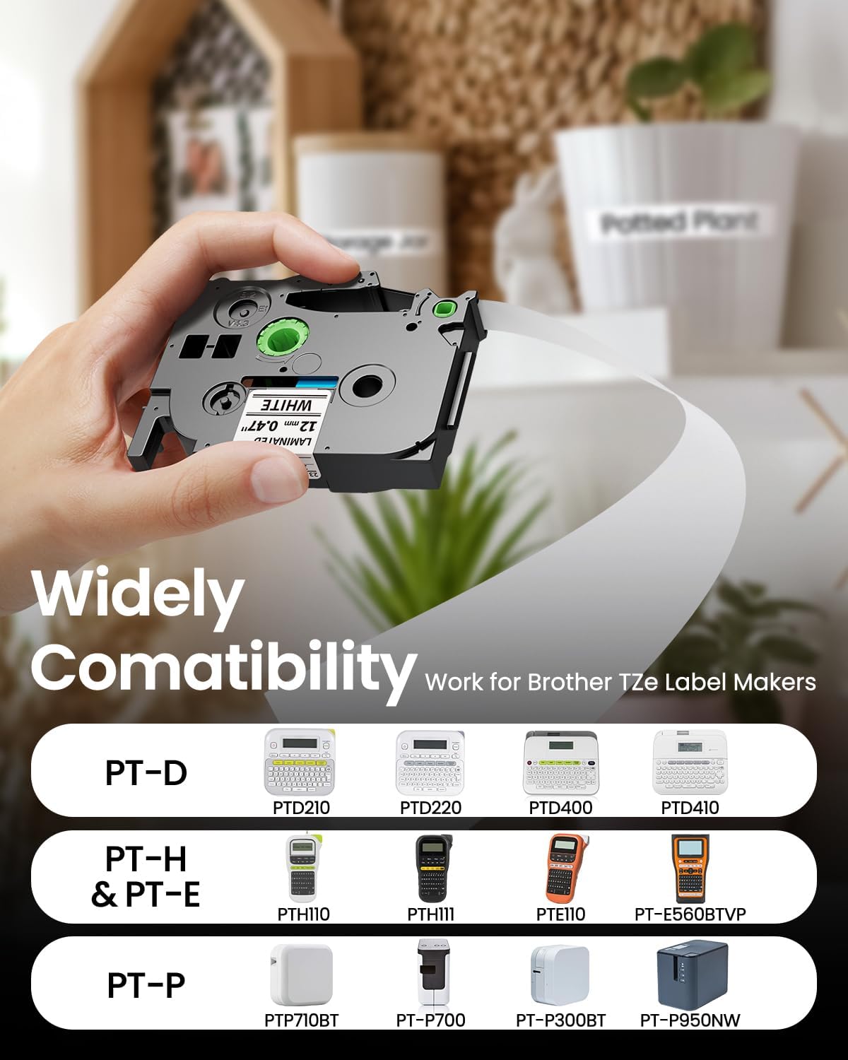 Oozmas Tz Tape 12mm 0.47 Inch Laminated White TZe-231 Replace for Brother P-Touch Label Tape TZe231 Ptouch Label Maker Refills Compatible PT-D210 H110 H111 1280 1290 1880 2040, Black on White, 4 Pack - Image 2