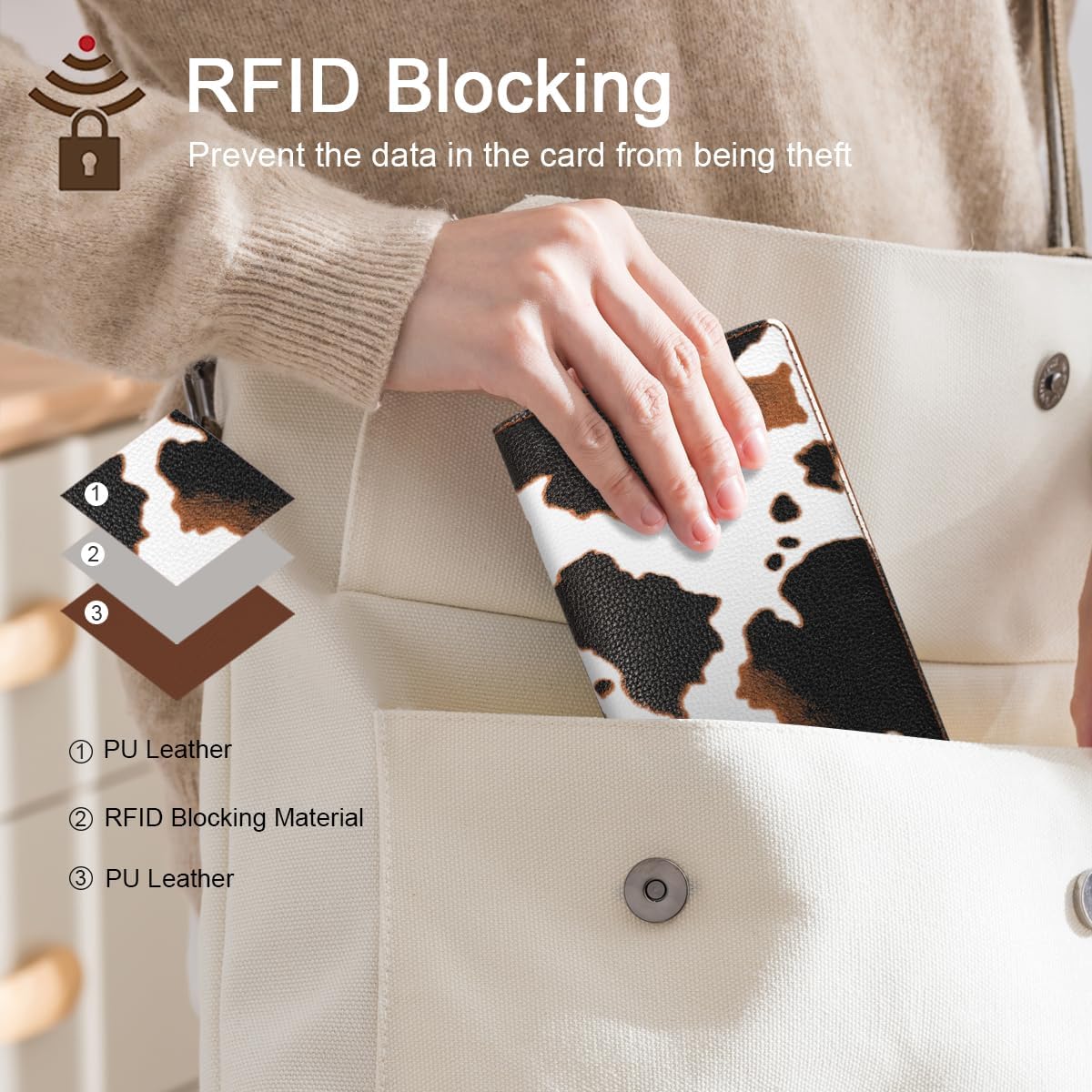 Minimalist Bifold Wallet RFID Blocking Slim Cute Credit Card Holder Compact Leather Wallet Ladies Purse for Handbag, Brown Cow - Image 7