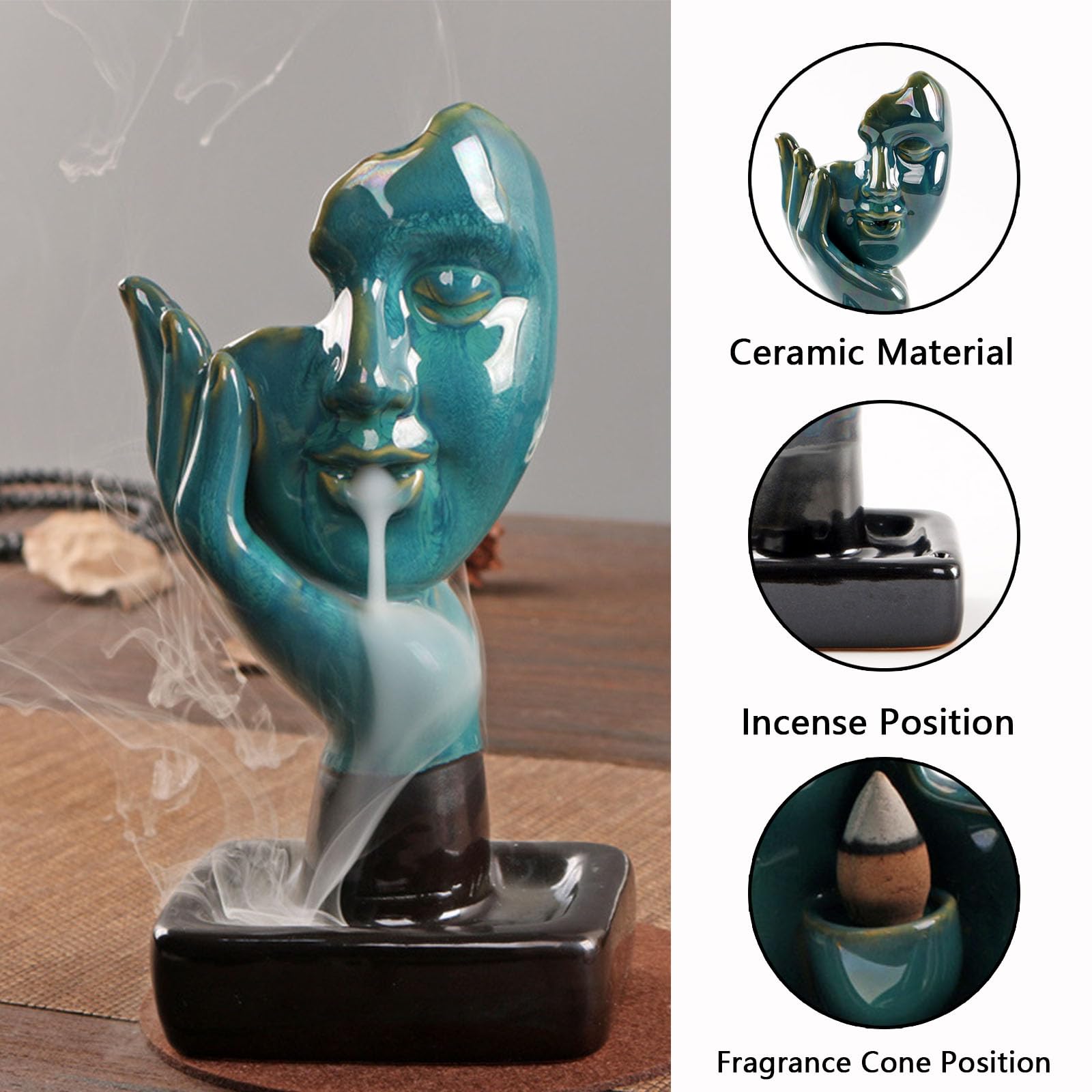 Bruciatore di incenso in ceramica, porta incenso a cascata, bruciatore di incenso a riflusso, fontana di incenso in ceramica, per ufficio, casa, camera da letto, yoga, decorazione