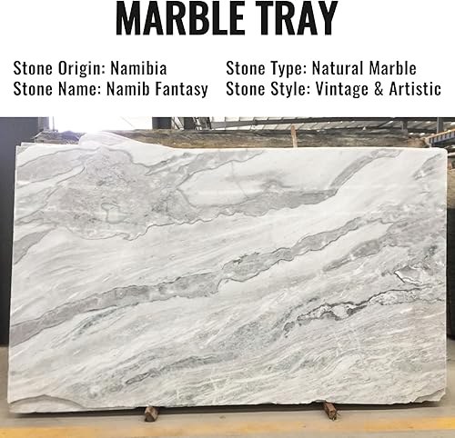 Miniatura 23 de Koville Bandeja de travertino italiano, bandeja decorativa de mármol de 12 x 6 pulgadas para encimera, catchall para perfumes, velas, plato