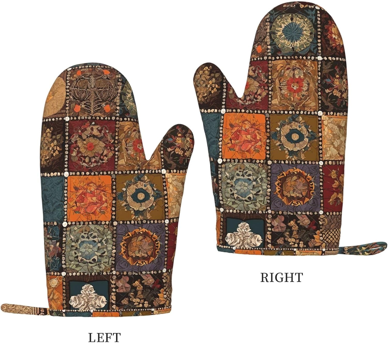 African Style Patchwork 4pcs Oven Mitts and Pot Holders Sets for Kitchen, Silicone Oven Gloves Non-Slip Potholders Hot Pads for Baking Cooking