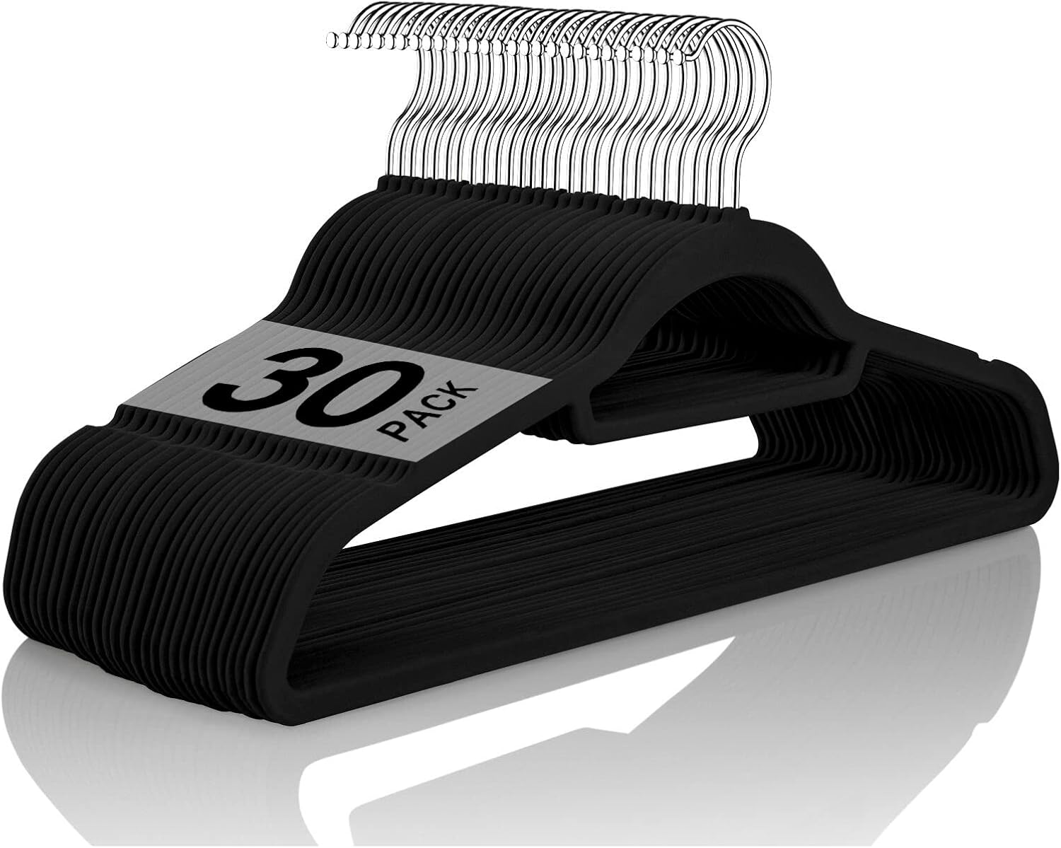 BAGAIL Velvet Hangers,Black Non Slip 360 Degree Swivel Hook Strong and Durable Clothes Hangers for Coats, Suit, Shirt Dress, Pants & Dress Clothes(30 Pack Black)