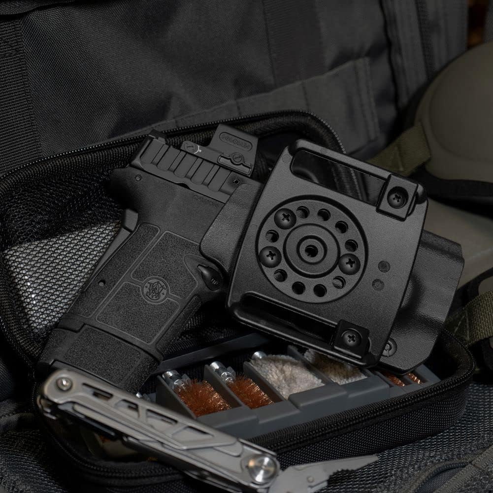 GRITR OWB Kydex Right/Left Hand Gun Holster for Smith & Wesson M&P Shield EZ 9/380/S&W Equalizer - Optic Cut, Compatible with Safariland QLS/G-Code RTI Attachments, Adjustable Belt Loops, Open Bottom