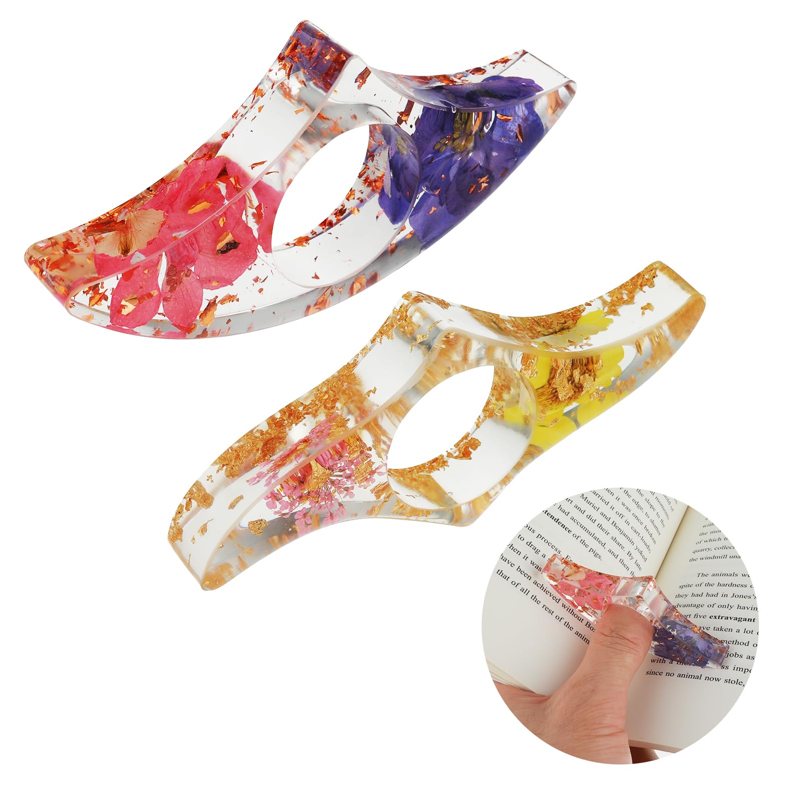 Segnalibro Con Fiori Secchi In Resina - Portapagine Per Lettura A Una Mano - Foto 2