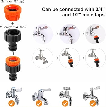 Garden Hose Pipe Connectors and Fittings Set - Outside Garden Hose Tap Connector Hose Pipe Connector, Hosepipe Connectors to Outdoor Tap Connectors Adapter for Taps G 3/4