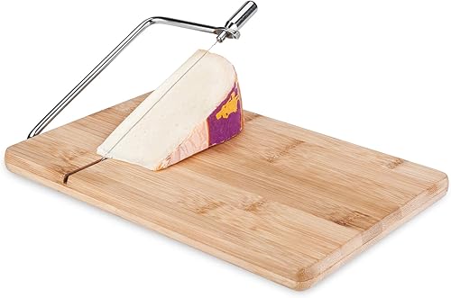 Miniatura 3 de True WireSlice Tabla de cortar queso de bambú, madera de bambú con rebanador integrado, 10 x 7.5 pulgadas, servicio de queso, juego de regalo