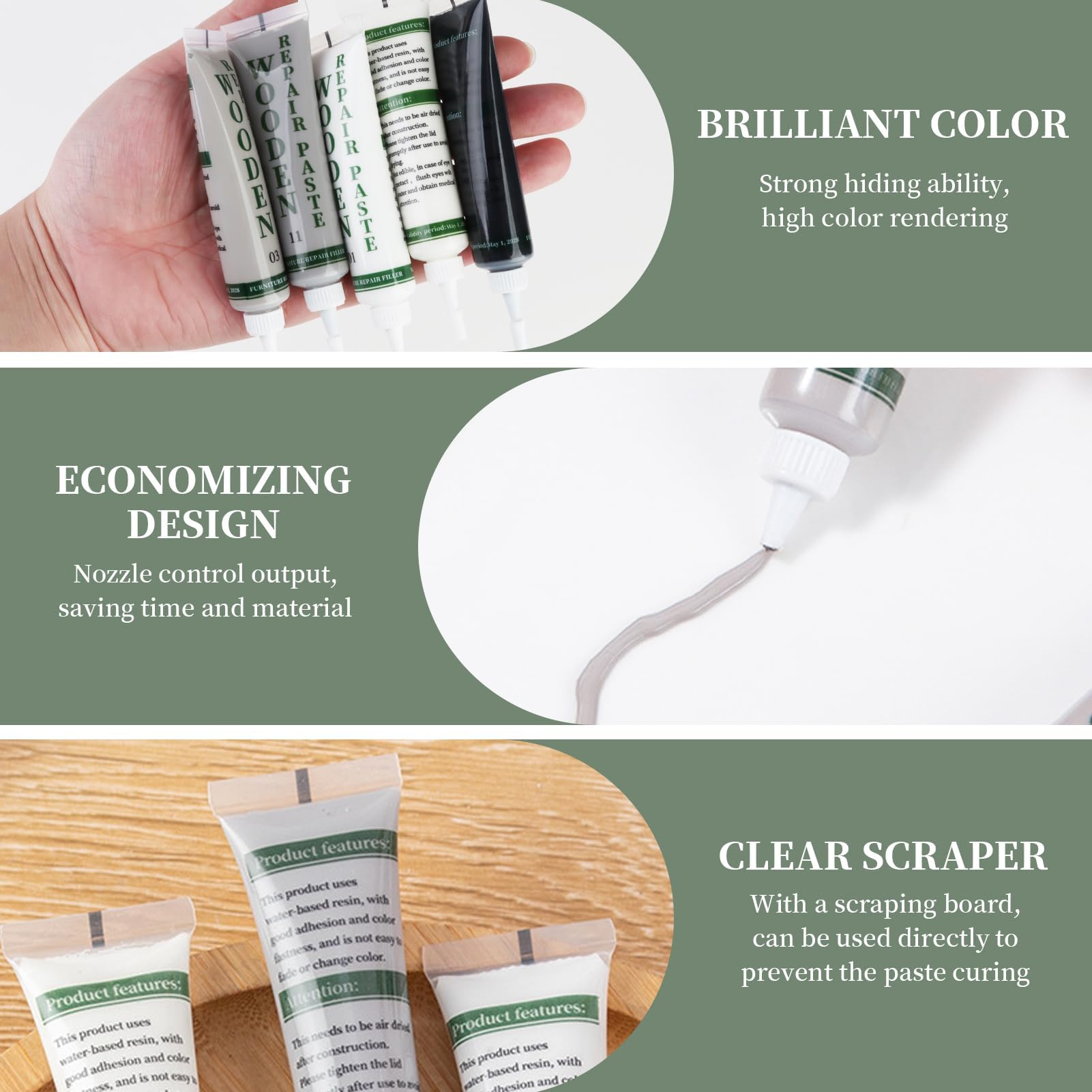 Penriter Grey Wood Fillers Wooden Furniture Repair Kit, Oak Laminate Floor Repair Kit for Wooden Cabinet Door - Image 2