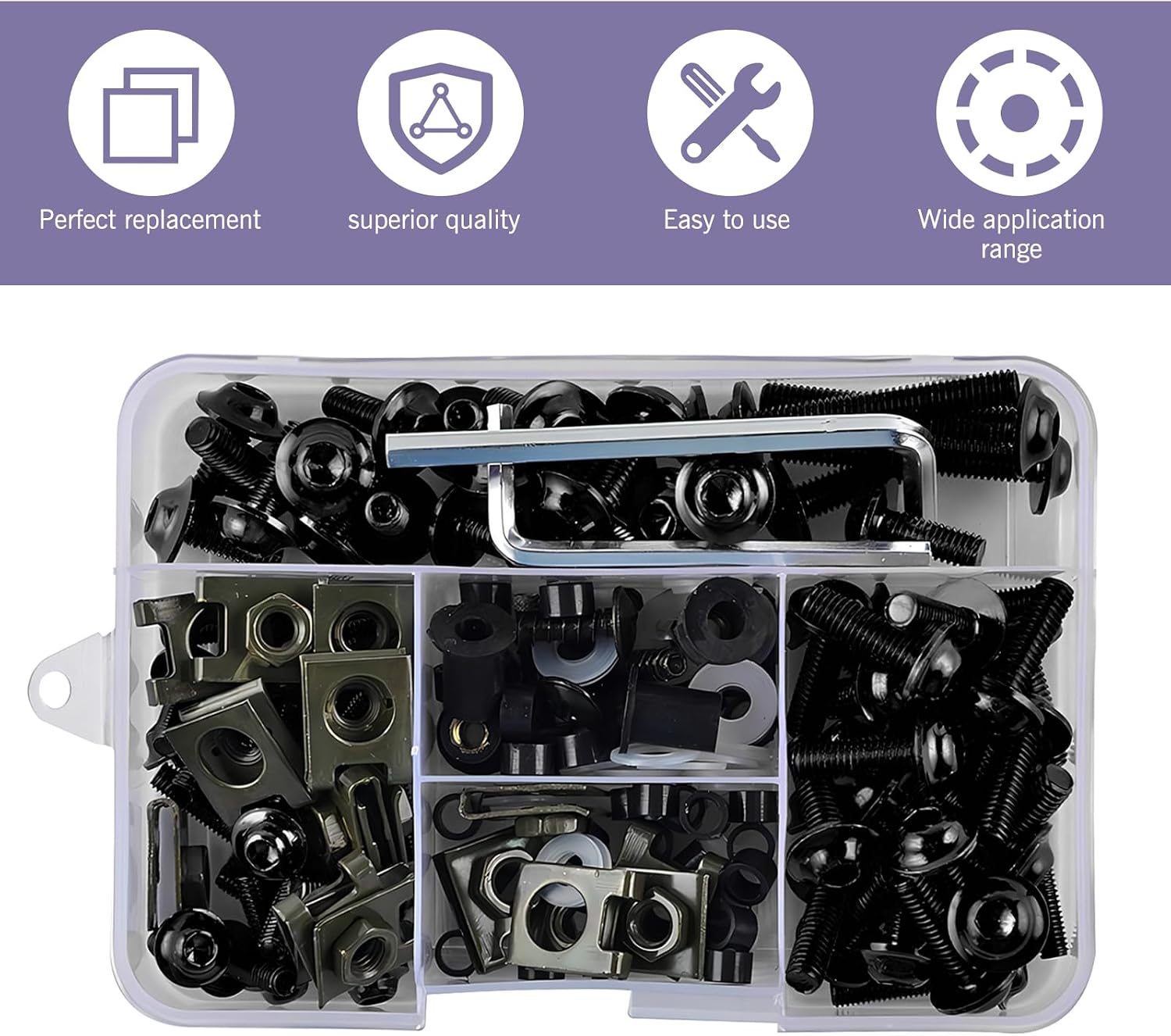 177 PCS Windshield Screws, Aluminum Fastener Fairing Bolt Nut Clip Kit, Washer Nut Screw Installation Kit Combination, Universal for Most Sport Bikes, Motorcycles (Black)