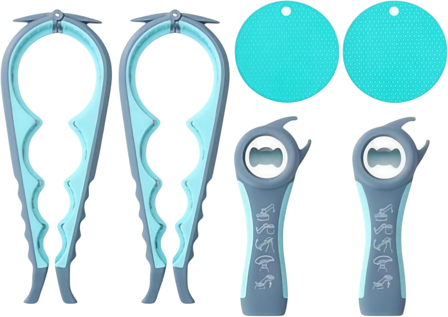 2 Pack Jar Opener for Weak Hands, 4 in 1 Adaptive Jar Lid Opener,5 in 1 Multi Function Bottle Opener Lid Opener For Arthritic Hands with Non Slip Rubber Jar opener Gripper Pad