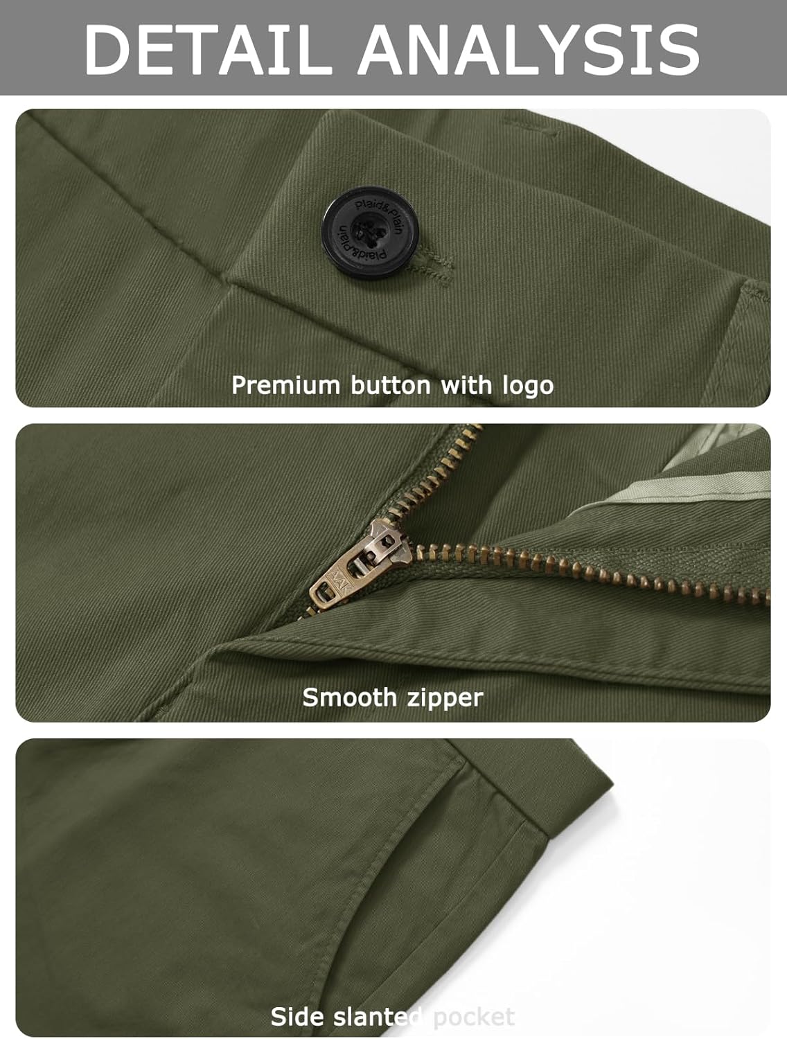 Plaid&Plain Men’s Slim Fit Khaki Pants Men’s Tapered Chino Pants - Image 6