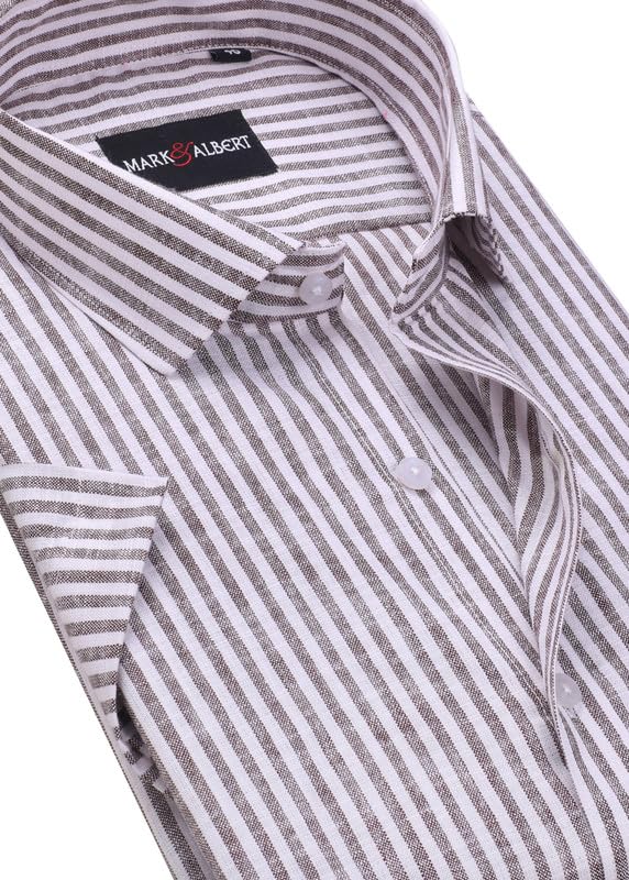 Image of MARK & ALBERT Men's Half Sleeve Cotton Linen Striped Shirt