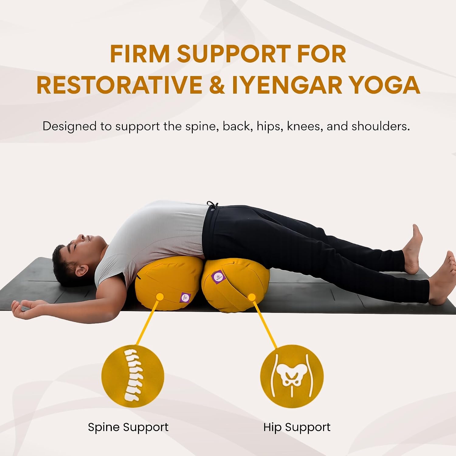 Yogikuti Iyengar Yoga Bolster for Restorative Yoga and Meditation – Lightweight Cotton Support Pillow with Handle for Easy Carry, Versatile for Pose Modification, Balance, Back Relief, and Relaxation