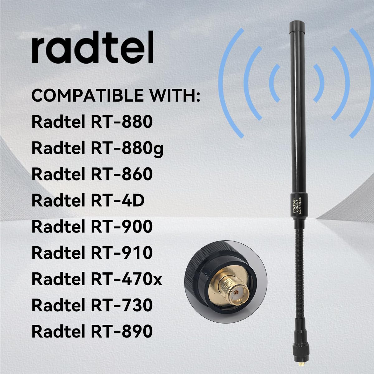Antena taktyczna Radtel Goose Neck o dużym wzmocnieniu VHF UHF, dwupasmowa, złącze SMA-Female do Radtel RT-860, RT-880, RT-880G, RT-4D, RT-920, RT-950, Baofeng Quansheng K5(8) K6