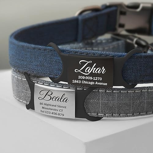 Miniatura 7 de JATEBI Paquete de 2 etiquetas personalizadas para perro, etiquetas de identificación de mascotas deslizables, etiquetas de perro de acero