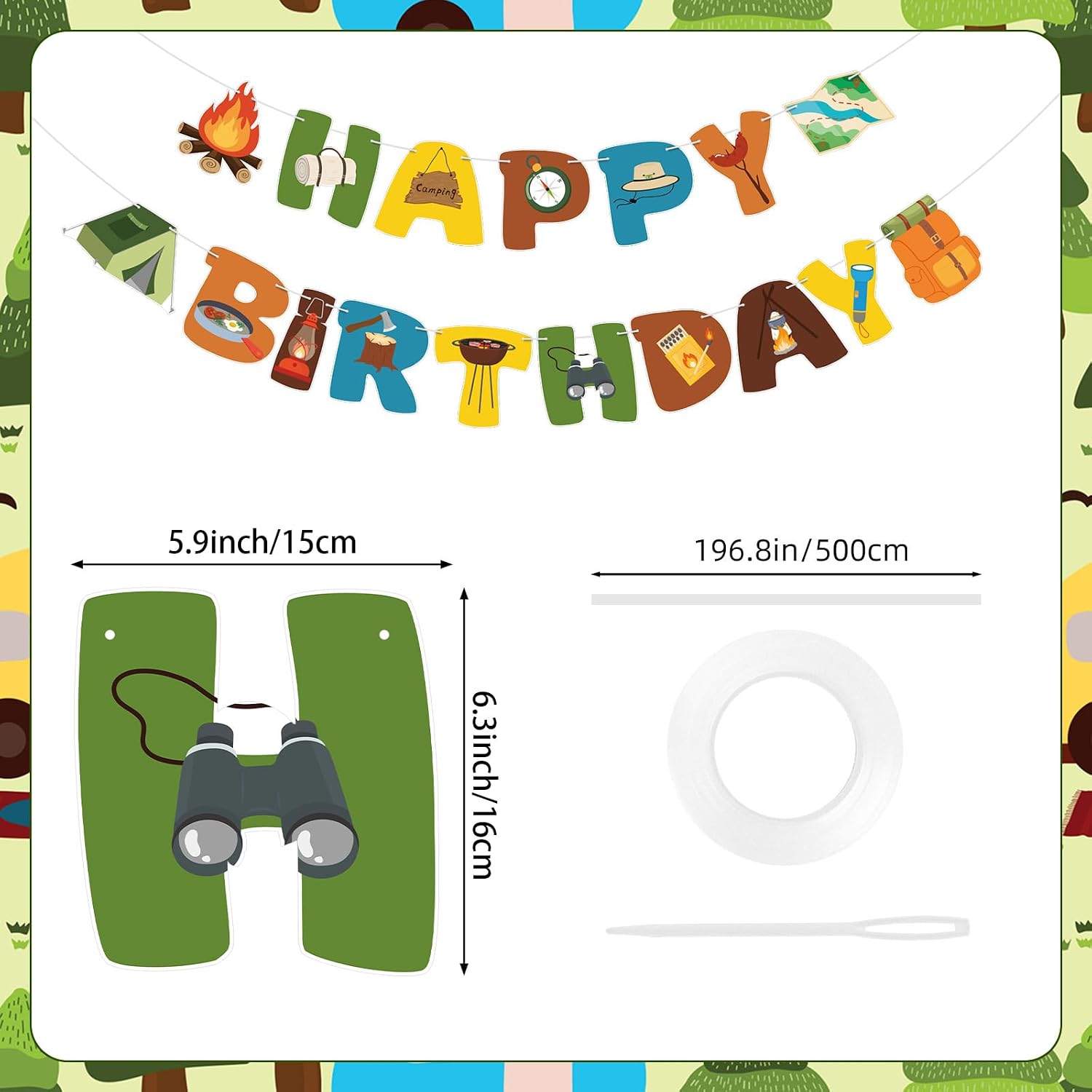 Camping Party Decorations Happy Birthday Banner Sign Camping Party Banner Garland for Summer Outdoor Hiking Adventure Birthday Party Decorations Camping Party Supplies image 2
