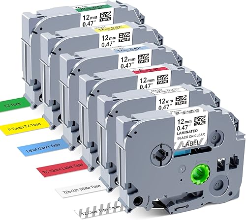 Miniatura 1 de BOYEEZON 6Pk PTD210 - Cinta de color TZ de 0.472 in 0.47 compatible con Brother P Touch Label Maker Tape TZe-231 131 431 531 631 731