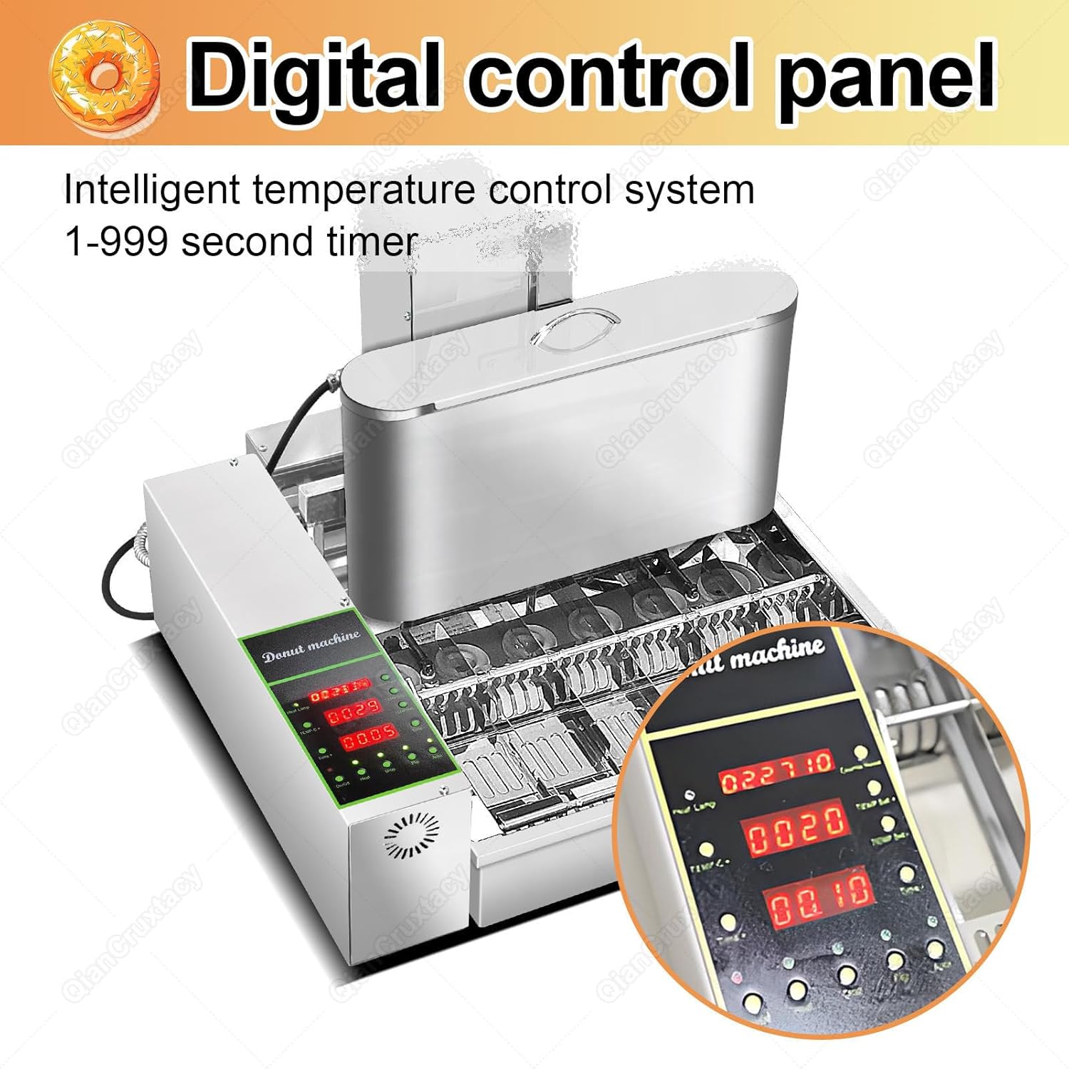 4-Row Automatic Mini Donut Maker,Commercial Donut Maker with Temperature Control, 5 Gears Thickness Control