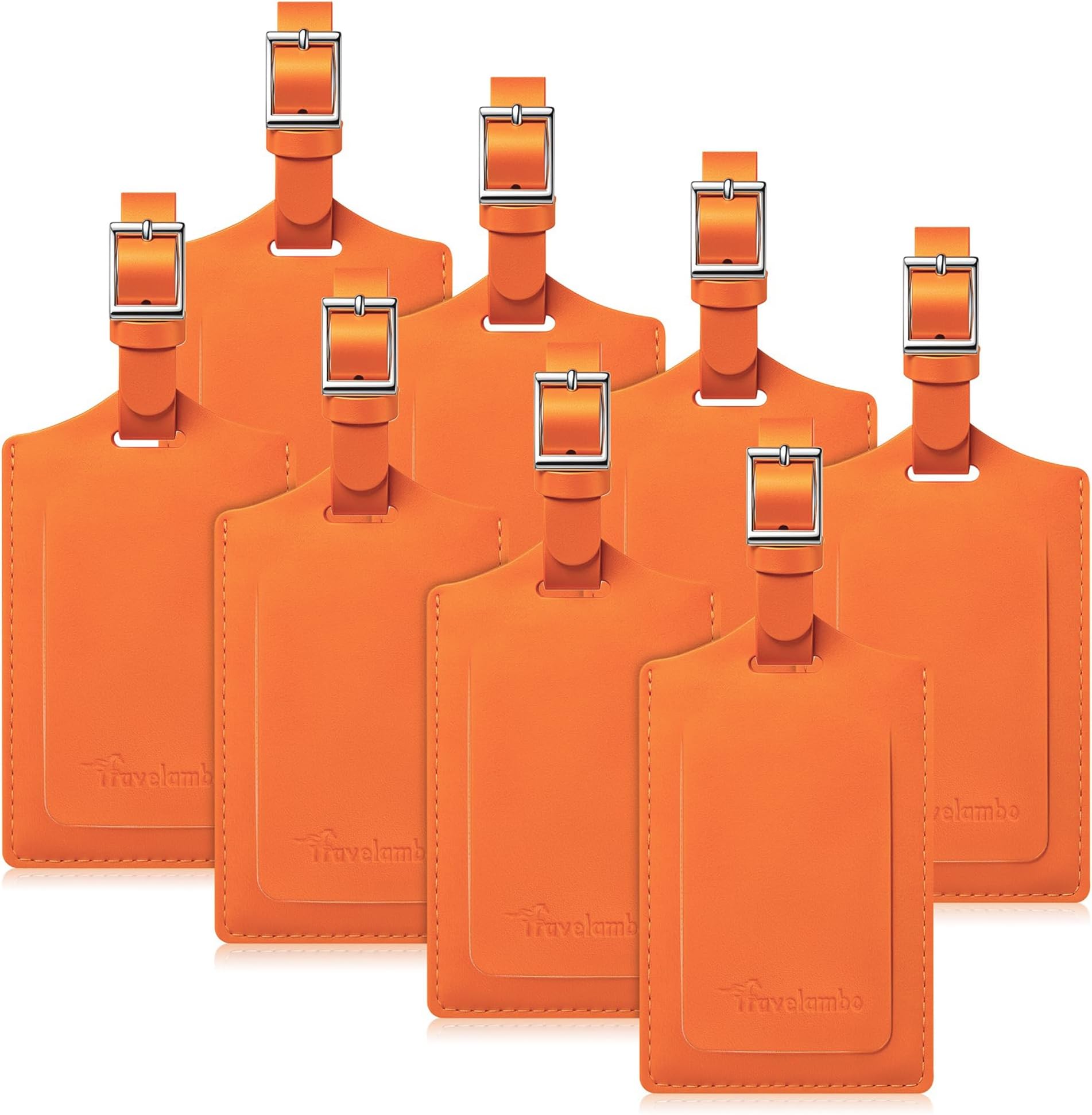 Travelambo 8 Pack Luggage Tags Faux Leather for Suitcases Travel Bag Labels Travel Accessories Essential with Protection Cover ID (Orange)