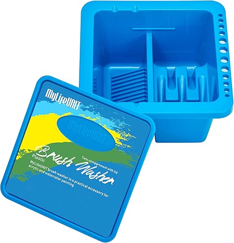 Miniatura 2 de MyLifeUNIT Limpiador de pinceles, soporte y organizadores para pinceles de pintura acrílica, acuarela y pinturas a base de agua (azul)