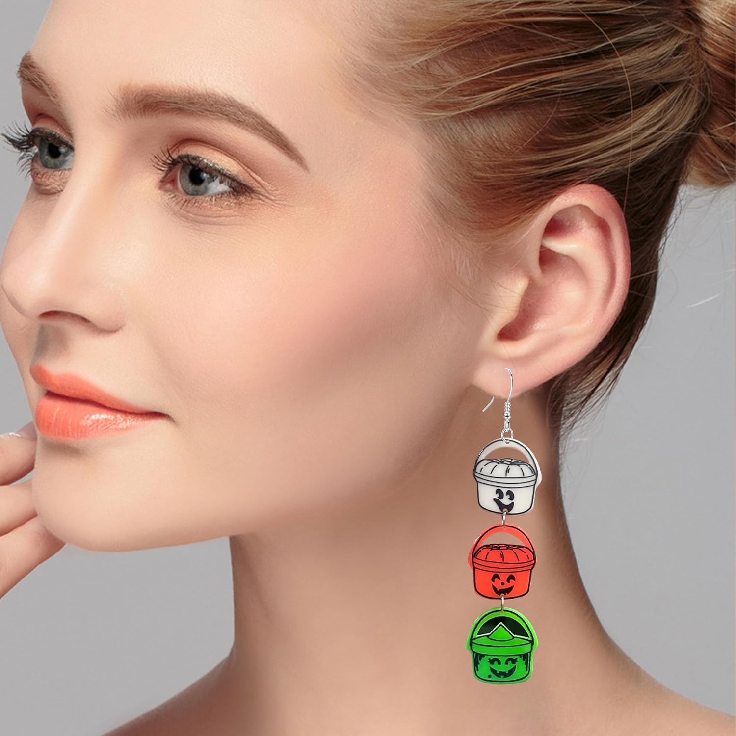 Halloween Acrylic Candy Basket Earrings Cute Ghost Face Dangle Earrings for Women Spooky Party Accessories - Image 2