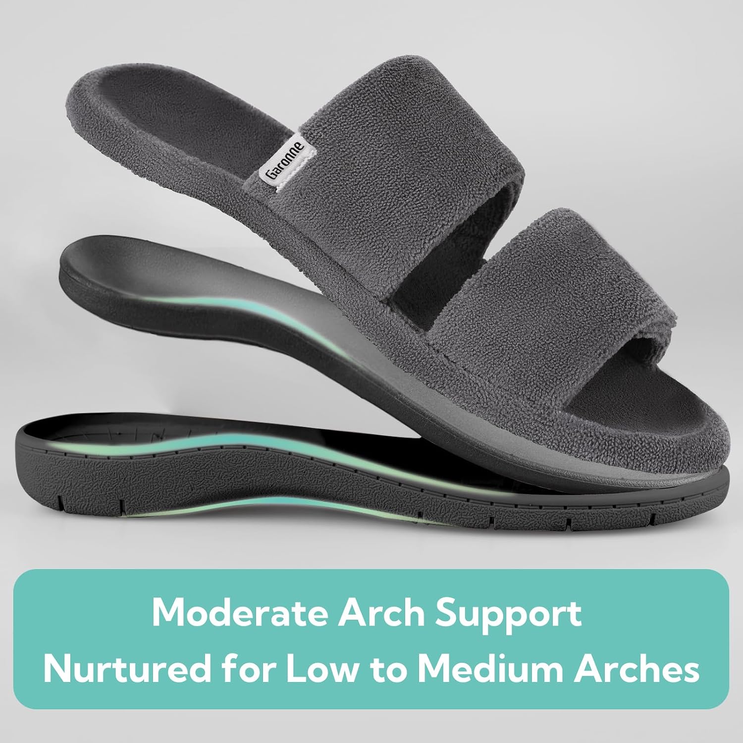 Garonne Women's Dual-Strap Adjustable Open-toe Slippers with Arch Support, Summer Anti-Slip House Shoes for Women Indoor/Outdoor