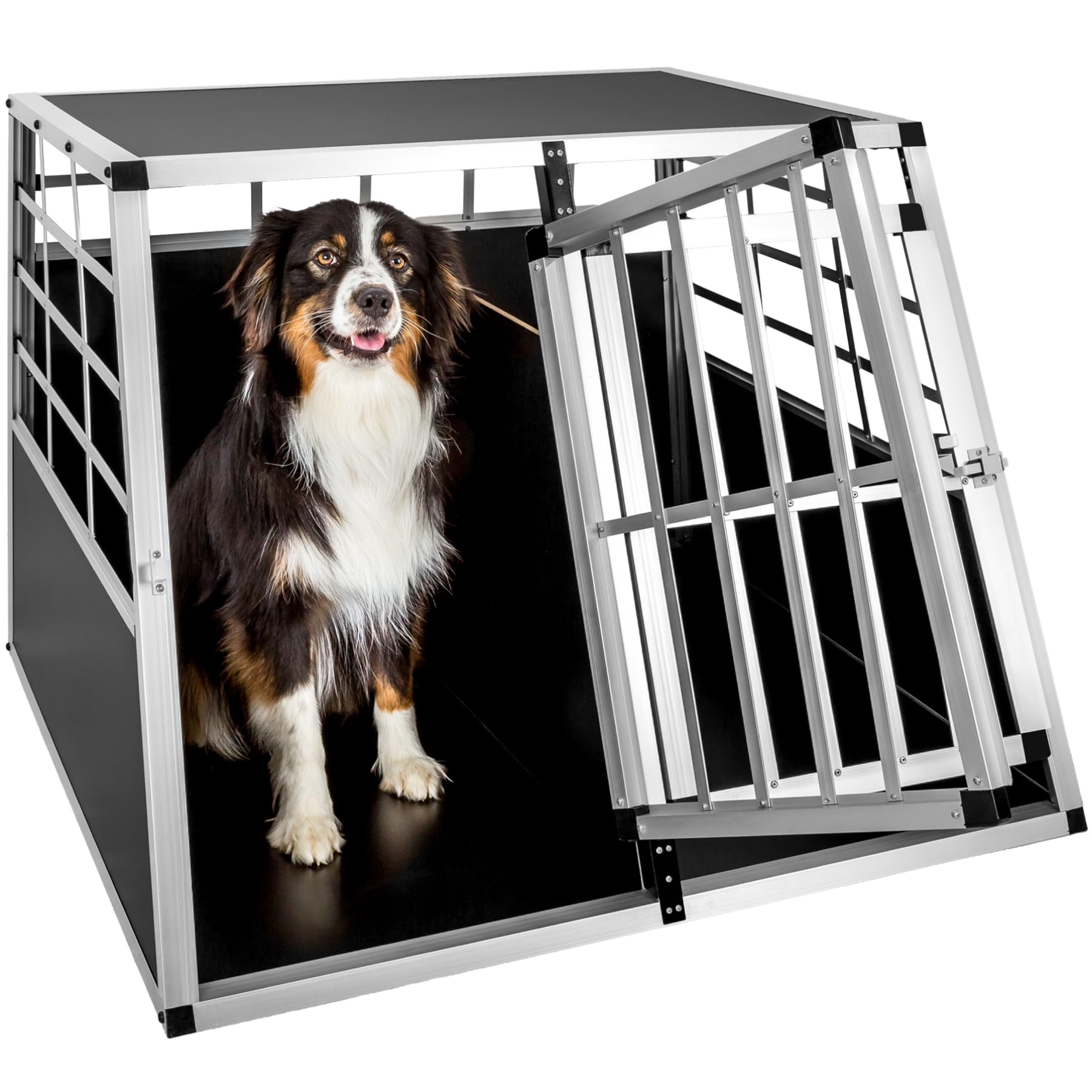 tectake® Transportin Perro Coche, Jaula para Perros con Puerta y Cerradura, Transportin Perro Grande Robusto, Jaula Perro Mediano Fácil de Limpiar, Jaulas para Perros - 97 x 90 x 69,5 cm