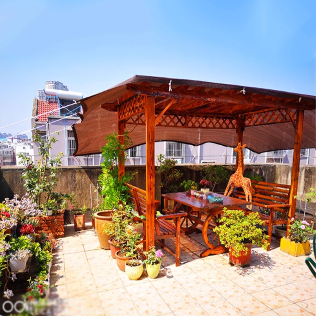 Tela de malla transpirable con 90 % de protección UV, para balcón, jardín y césped, fácil de colgar, 6 x 10 m, solución de parasol