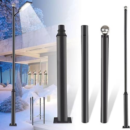 Poste de luz de calle de 10 pies de alto, poste de luz solar para exteriores con base, subensamblaje de postes de luz de calle para patio trasero,