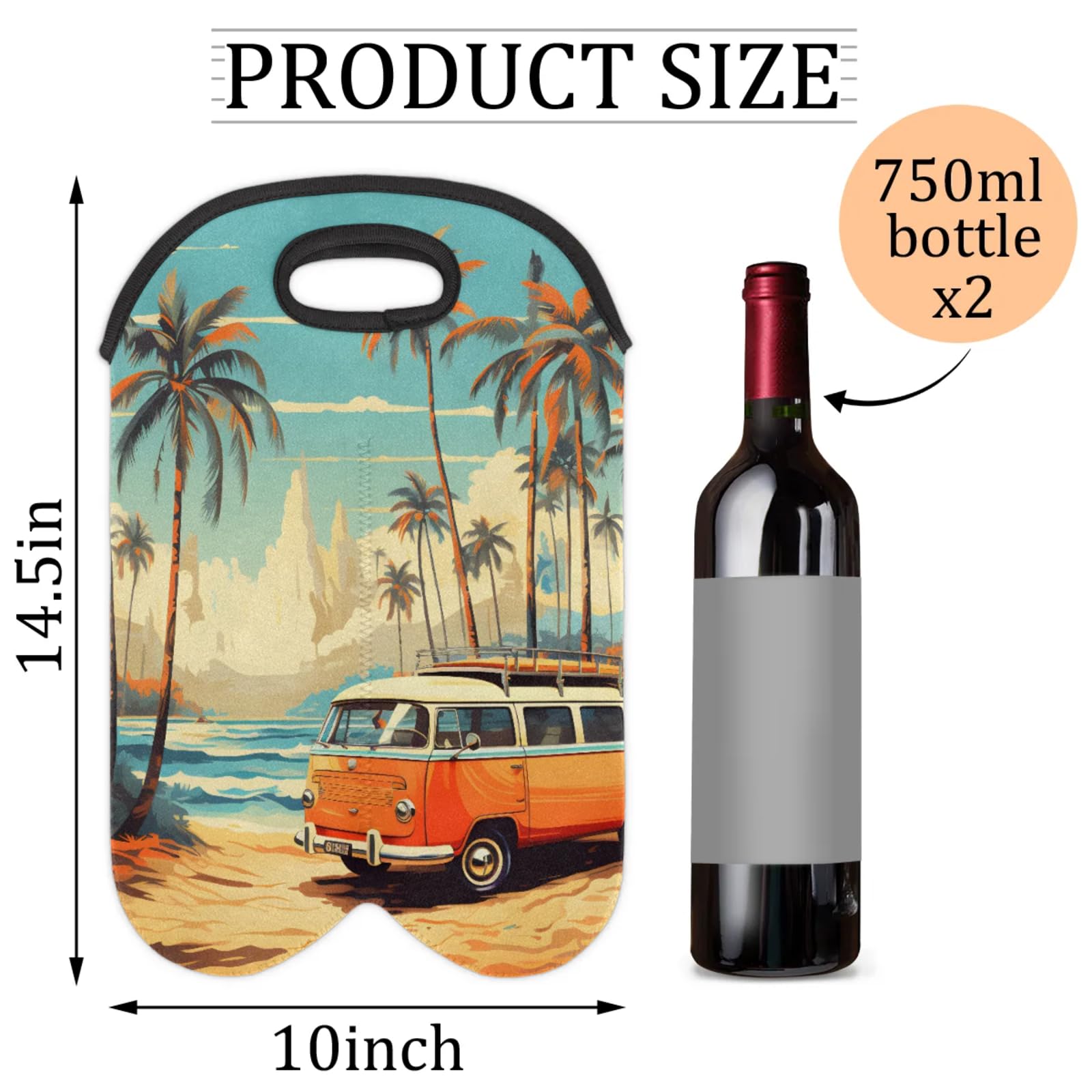 GzLeyigou 2 Bottles Beach Bus Wine Bag Sleeve Totes Neoprene Protective Wine Carrier Bag for Wine,Water, Champagne, Beer, Baby Bottles,Gift 14.5 x 10 Inches