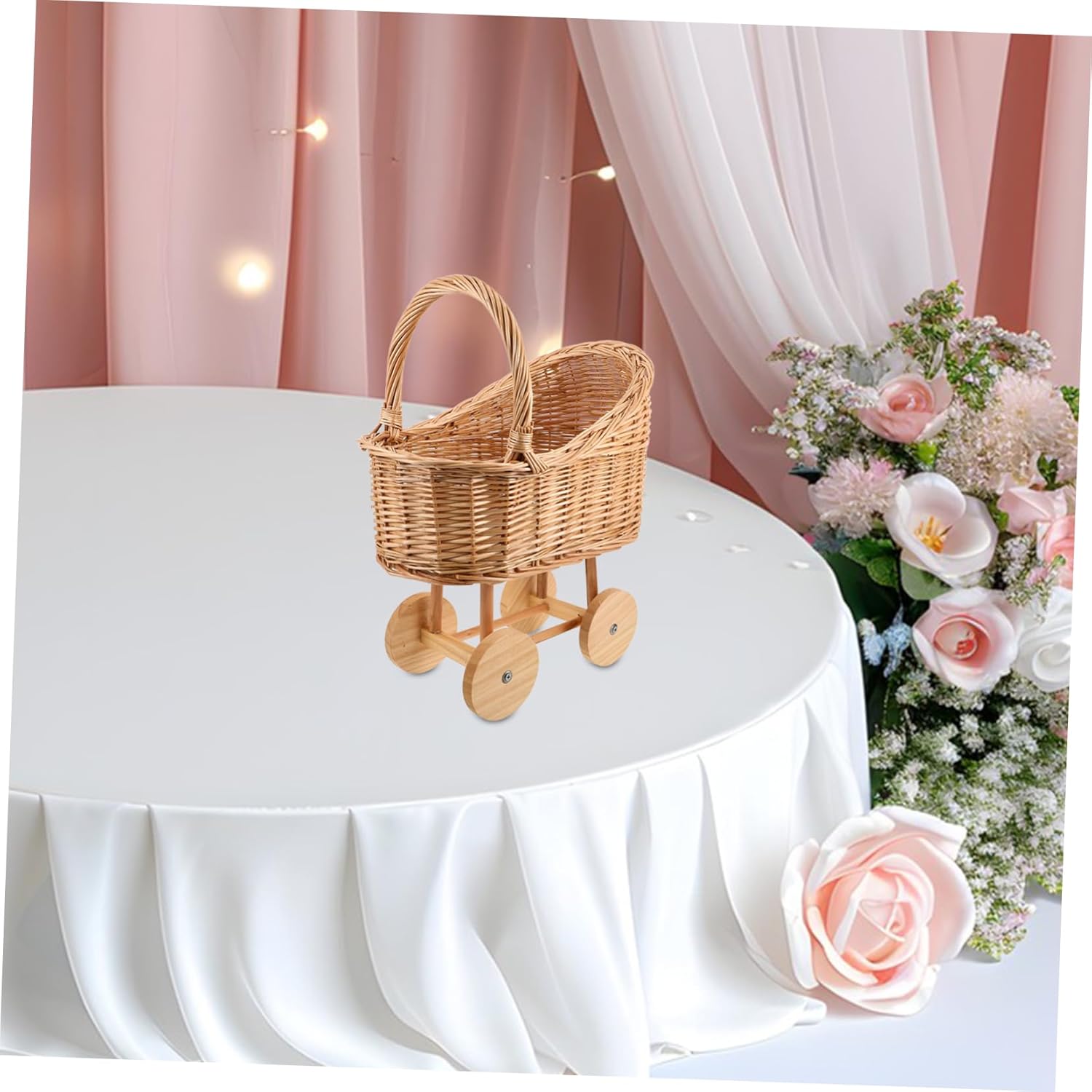 Woven Flower Basket for Weddings Showers Lightweight Durable Picnic Basket for Centerpieces Party Favors Rustic Decor Light Brown