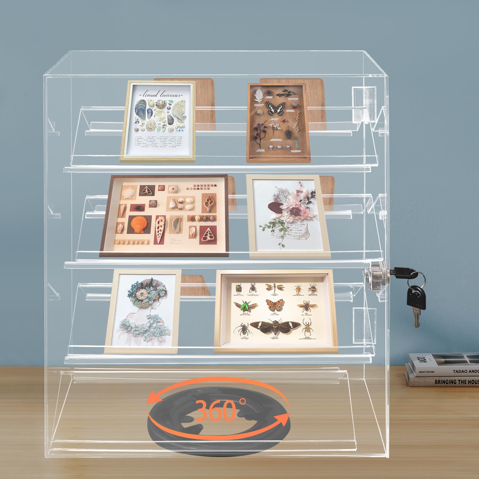 banborba 4 Tier Acrylic Display Case for Collectibles, 360-Degree Rotating Acrylic Eyewear Showcase, Clear Acrylic Display Boxes with Lock, 0.12