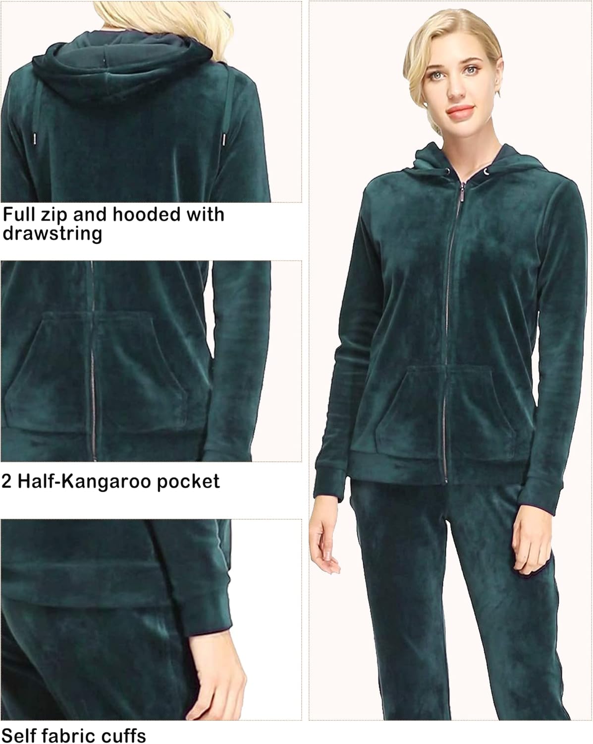 Dolcevida Womens Velour Sweatsuits Sets 2 Piece Tracksuits Outfits Full Zip Hoodie and Sweatpant Set Velvet Jogging Suit - Image 4