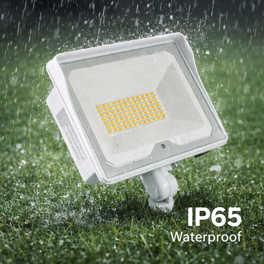 55W Dusk to Dawn Flood Light, 7150LM LED Outdoor Security Light, 3000K/4000K/5000K Selectable, IP65 Waterproof, ETL Listed Exterior Lighting for Garage, Yard, Wall Mount, 2 Pack (White)