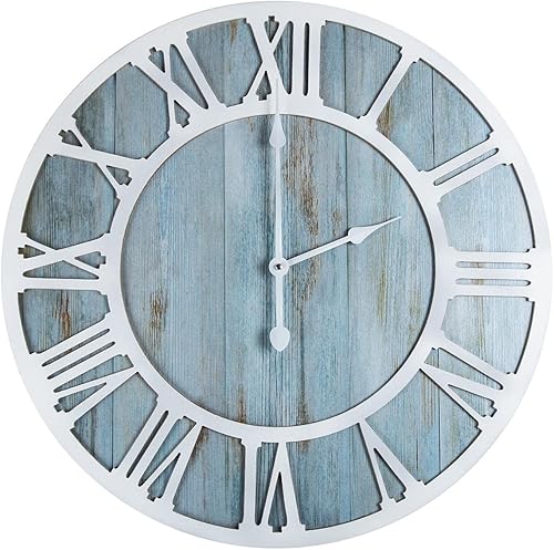 Miniatura 7 de 1st owned Reloj de pared para decoración del hogar, reloj de pared de madera azul de 16 pulgadas, funciona con pilas, casi silencioso, pequeño