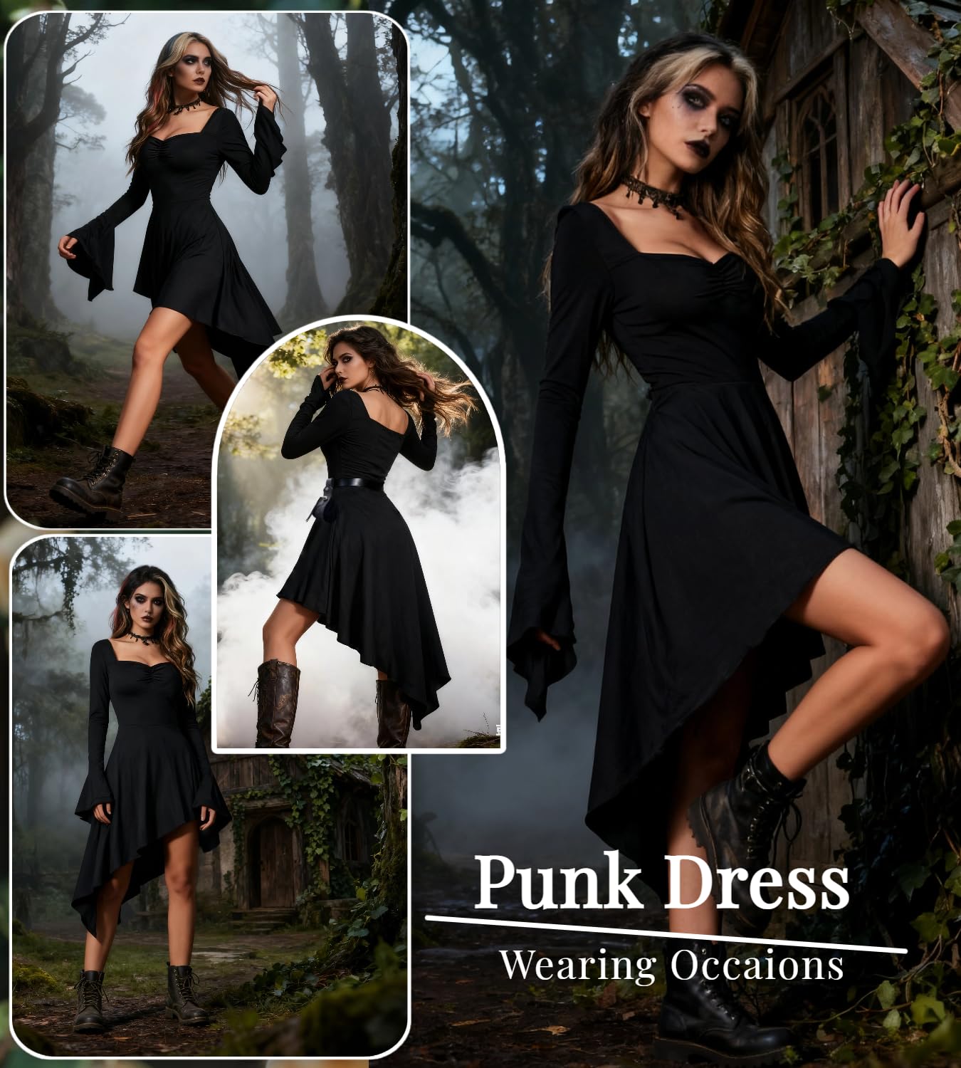 kasahara Medieval Clothing Women Set Gothic Dress Retro Renaissance Clothing with Corset, Belt Bag, Belt - Image 3