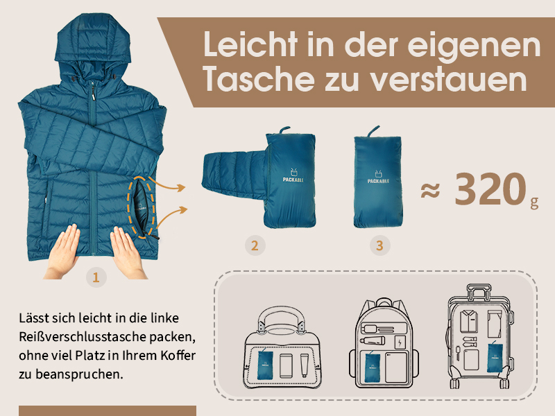 Veste D'Hiver Légère Femme Outdoor Ventures - Matelassée, Capuche, Compressible - Pour Randonnée, Voyage