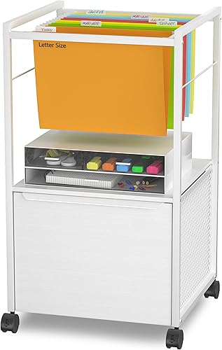 VECELO Archivador para colgar archivadores, se adapta a tamaño carta, carrito de archivos vertical rodante con estante abierto, cajón grande para